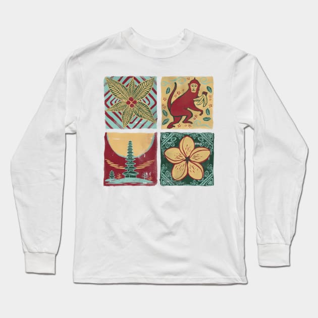 Bali Tile Arts Long Sleeve T-Shirt by akaneyabushita